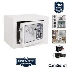 Small Steel Security Safe Box with Keypad,Key;0.23 Cu Ft, White | Electronic ...