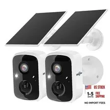 Solar Security Cameras Wireless Outdoor 2 Pack, Battery Powered 3K 2C90-White