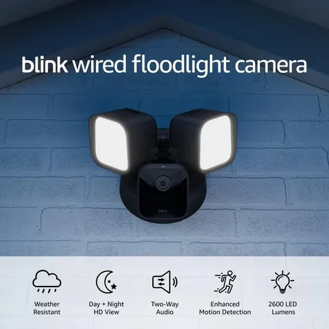 Blink Wired Floodlight Camera Black B0B5VGZTXH 2600 Lumens 1080p HD NEW