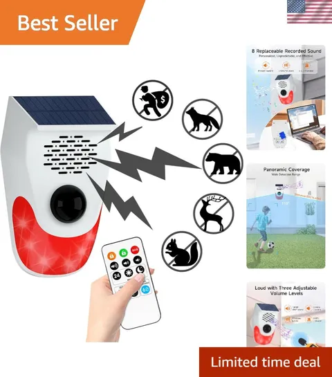 Solar Motion Sensor Alarm, Motion Activated Deer Bear Deterrent | Custom voic...
