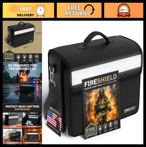 Fireproof Document Bag 5200°F - Water Resistant Briefcase with Shoulder Strap, M