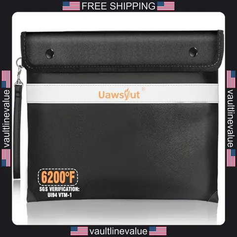 Fireproof document bag 14.2x11.2 inch water resistant zipper safe for cash