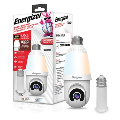Energizer Smart 2K Light Bulb Security Camera, 1000 Lumens LED Light, 5G&2.4G