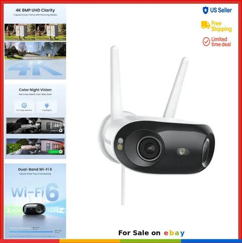 4K 8MP Panoramic Security Camera 180 Degree Dual Lens Wi-Fi 6 Motion Tracking