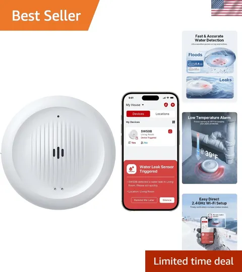 2-in-1 Wi-Fi Water Leak Detector & Freeze Detector, No Hub 1-Pack | Alerts Be...