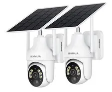 SEHMUA 2K Solar Wireless Wi‑Fi Outdoor Pan-Tilt IP Security Cameras 2-Pack