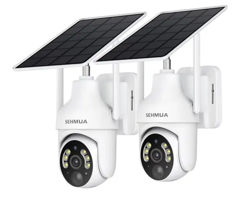 SEHMUA 2K Solar Wireless Wi‑Fi Outdoor Pan-Tilt IP Security Cameras 2-Pack
