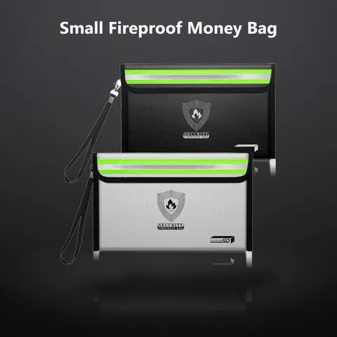 Small Fireproof Money Bag, 8.6 x 6.3 inches, 2-Pack | Reflective Strip, Metal...