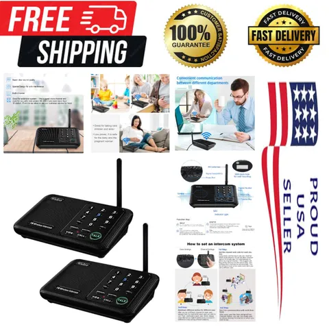 Long-Range Wireless Intercom System 1 Mile, 10 Channel Communication Set - Black