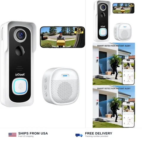 ieGeek Doorbell Camera Wireless No Subscription, 2K 3MP HD View PIR Motion De...