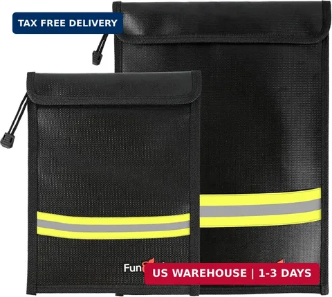 Fireproof Waterproof Money Document Bag - 2 Pack Safe Upgraded Zipper Bags, Fire