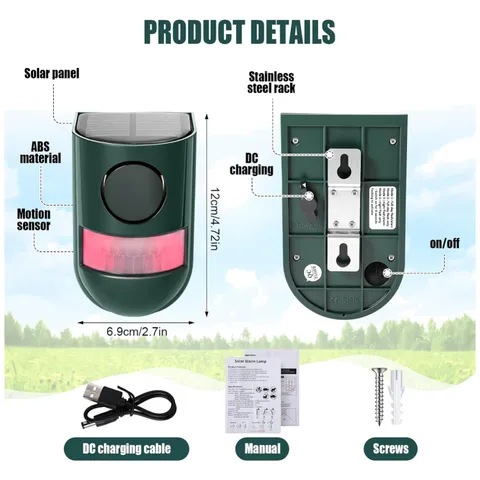 129db Outdoor Solar Siren Strobe Light - Motion Sensor Alarm