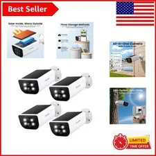 Cordless Security Cameras 4-Pack - 2K HD Solar-Powered with Alerts & Siren