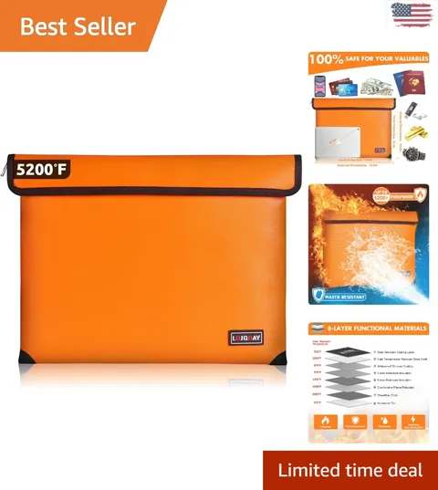 Fireproof Document Bag - 5200℉ Thermal Insulated Waterproof Storage, 13.9"x10.6"