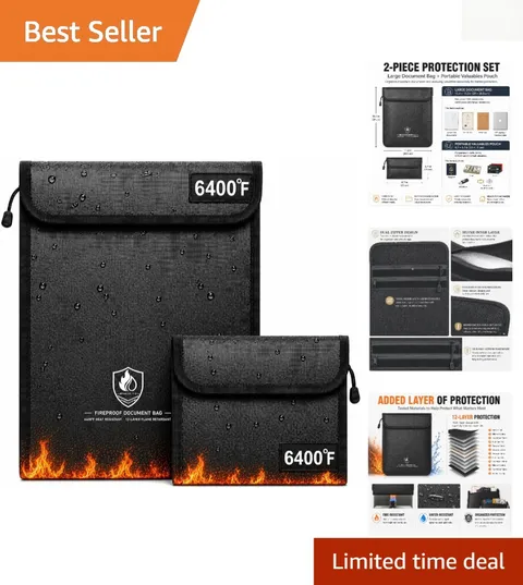Secure Your Valuables with Fireproof Document & Money Bags - 6400°F Protection