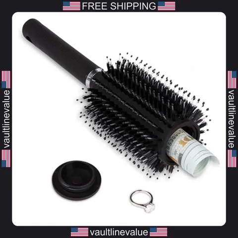 Diversion Safe Hair Brush Hidden Storage Can Black for Jewelry Money Valuables