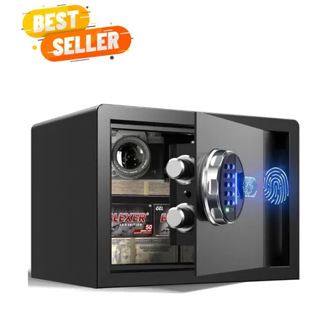 Compact Biometric Security Safe - Silent Mode, LED Keypad, and Emergency Keys