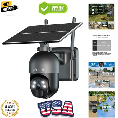 4G LTE Cellular Security Camera Outdoor Solar Camera Wireless Built-in SIM Ca...