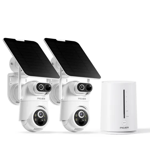 PIOJER Solar Security Camera Wireless Outdoor Dual-Lens 2K(2MP 2-Cam-Kit