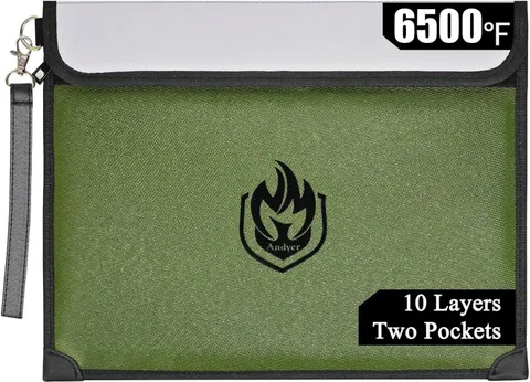 2 Pockets Fireproof Document Bag, 6500°F Fireproof Money Bag for Cash | 10-Layer