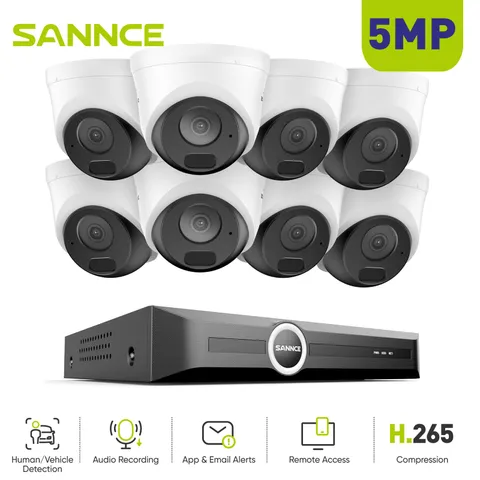 SANNCE 8CH NVR POE 5MP Audio Security Camera System Outdoor AI Human Detection