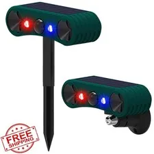 QXMH 2 Pack Solar Alarm Loud Siren Motion Sensor Red Blue Strobe Light