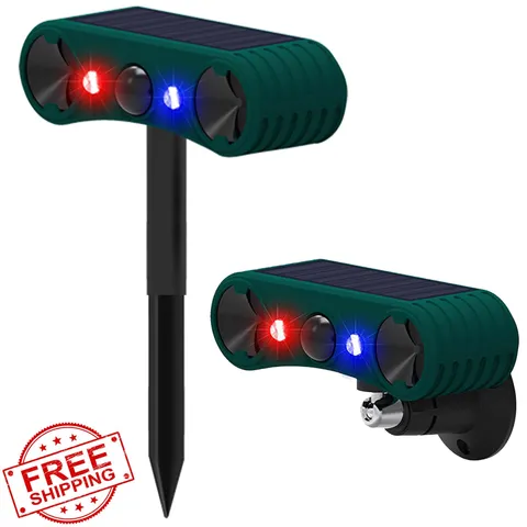 QXMH 2 Pack Solar Alarm Loud Siren Motion Sensor Red Blue Strobe Light