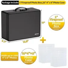 Fireproof Photo Storage Box w/ 16 Inner 4x6 Cases