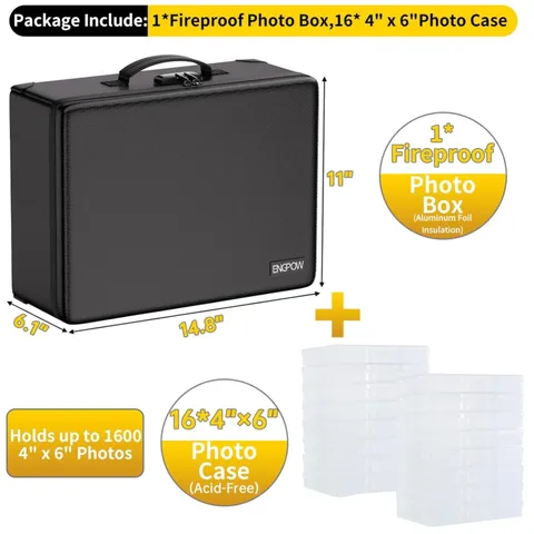 Fireproof Photo Storage Box w/ 16 Inner 4x6 Cases