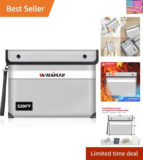 Fire Proof Bag For Documents,5200°F Heat Insulated Fire Proof Pouch with Soft...