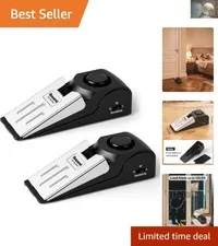 Dual Function Door Stop Alarm - 2 Pack Black, Adjustable Sensitivity for Safety