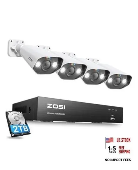 4K 8CH Spotlight PoE Security Camera System with 2TB HDD,4pcs 5MP Outdoor PoE