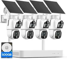 Solar-Powered Home Security Cameras System with 360° Pan&Tilt Dual Lens 8 Screen