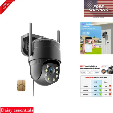 4G LTE Cellular Security Camera 2K Night Vision No WiFi Outdoor Indoor