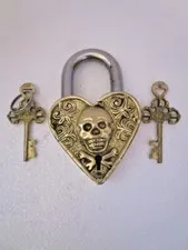 Vintage Style Handmade Heart Shape Brass Padlock With keys Working Functional