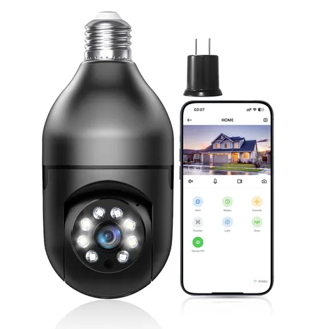 Light Bulb Security Camera Full Color Night Vision, 360° Motion Detection Aut...