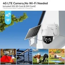 WHITE/BLACK - JUANCLOUD 4G LTE CELLULAR SOLAR OUTDOOR SECURITY CAMERA WIRELESS,