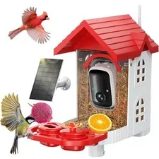 Smart Bird Feeder Camera FB-A08 2K WiFi Solar Powered AI Night Vision Red