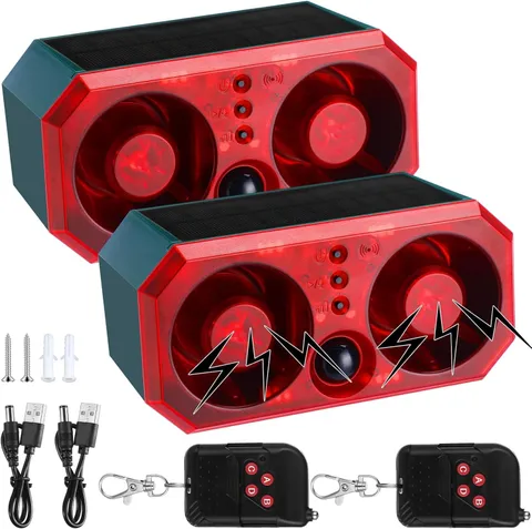 2 Pcs Solar Outdoor Motion Sensor Alarm Motion Sensor Animal Deterrent Dog Barki