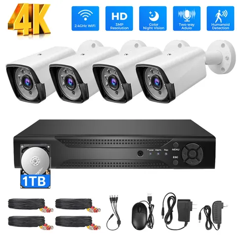 4K 5MP Lite 4CH DVR Home Security Camera System 1080P Outdoor w/ Hard Drive 1TB