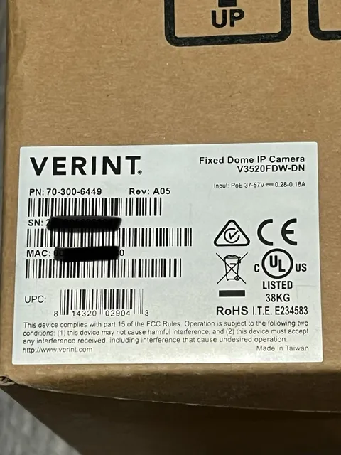 Verint V3520FDW-DN IP Network Wired Dome Security Camera 70-300-6449 NEW 2RR264
