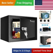 Safe Box with Key Lock, Steel Security Lock Box, 0.23 Cubic Feet, 9.06" W x 6...