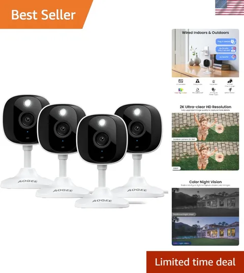 2K Security Camera Set - Outdoor/Indoor with Night Vision & Alexa Compatibility