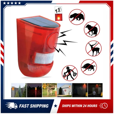 Solar Motion Sensor Alarm 110dB Siren Strobe Light ELESECUR