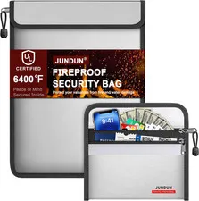 6400°F Fireproof Document Bag, 2-Pocket Dual-Zip Storage Pouch | 15"X11" Water-R