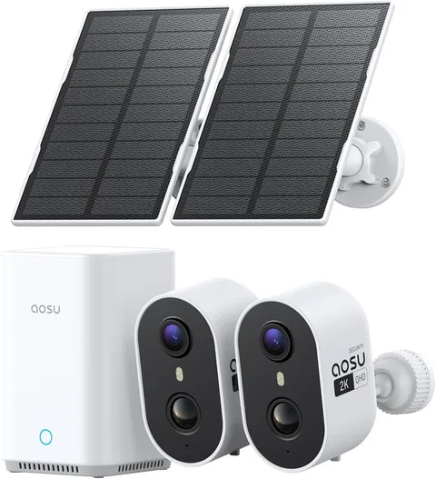Solar Security Cameras Wireless Outdoor Home System, True 2K HD, Cross-Camera Tr