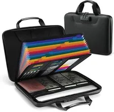 Fireproof Document Box with Lock, Hard-Shell Case File Organizer with Accordion