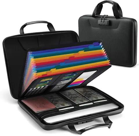 Fireproof Document Box with Lock, Hard-Shell Case File Organizer with Accordion