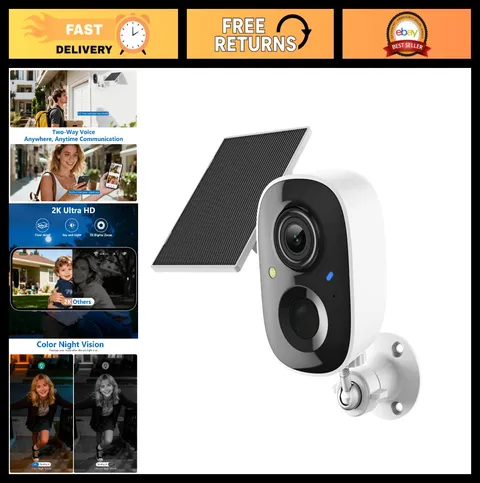 2K FHD Wireless Outdoor Security Camera - Home Surveillance, Night Vision, Motio