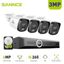 SANNCE 3MP POE IP Security Camera System Audio Recording 8CH 6MP NVR Outdoor 1TB